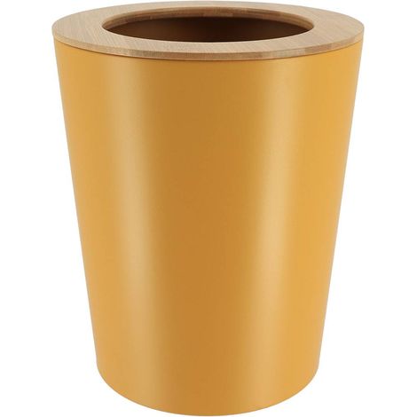 Evasierter mülleimer aus metall mit bambusdeckel 5l - senf bambus - Tendance