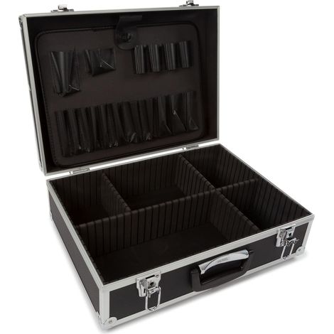 Mallette à outils, porte-outils, séparateurs amovibles, verrouillage par clé, 2 clés, aluminium, noir, 455 x 330 x 152 mm (1/5)