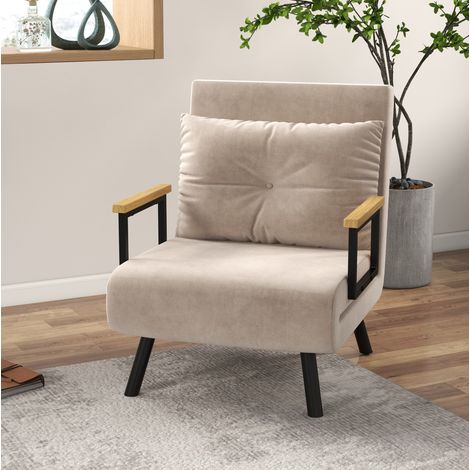 Poltrona letto convertibile beige in poliestere con schienale regolabile, 63 x 73 x 81 cm, OKWISH (1/5)