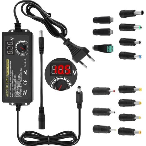 Adaptateur universel CA/CC 72 W, 3-24 V, livré avec 14 fiches CC et un câble anti-inversion de polarité, adapté aux caméras de vidéosurveillance, aux bandes LED et aux appareils électroniques domestiq (1/5)