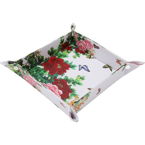 Plateau de rangement carré en cuir de style campagnard, plateau de voiturier, panier pliable plat pour lancer de dés avec fond en feutre renforcé pour ranger clés, bijoux, pièces de monnaie, objets ED (1/5)