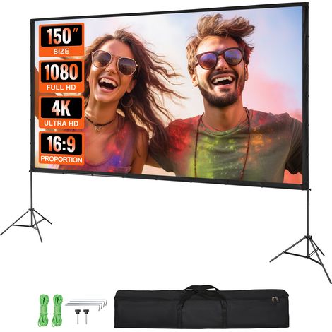 VEVOR Supporto con Schermo di Proiezione Avvolgibile Manuale 150 Pollici 16:9 HD 4K Proiettore Antirughe Tela Ampio Montaggio a Parete Immagine Dettagliata per Home Theater Festa, Telo per Proiettore