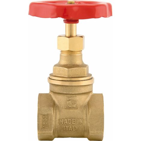 Schläfer 0933002 Valvola a Saracinesca Universale in Ottone 1/2 pollice Femmina Femmina. Volantino Rosso in Alluminio e Bullone di bloccaggio. Filettatura Interna DN15, PN16. Made in Italy