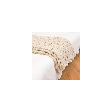 Plaid en laine grossière tissée à la main 80x100 cm – Couverture de canapé douce et durable – Anti-rides, facile à entretenir – Beige (1/5)