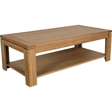 Hellin – Table basse fixe rectangulaire chêne clair massif – Double plateau pratique – Dimensions L 120 x P 60 x H 40 cm – Piètement 80 mm (1/5)