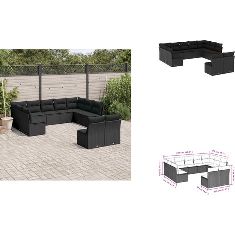 11-tlg. Garten-Sofagarnitur mit Kissen Schwarz Poly Rattan - Gartensofas - Outdoor Möbel - Gartenmöbel Set - Lounge Sofa - Rattan Gartenmöbel (1/3)