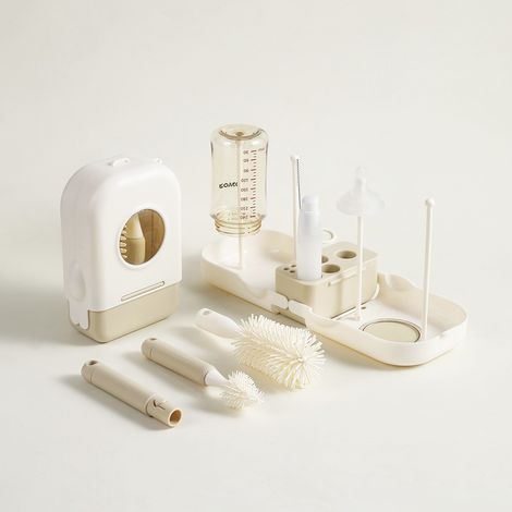 Sollbry Kit Goupillon Biberon Silicone 7 en 1 Brosses biberon, tétine et paille, porte-brosse, égouttoir, distributeur et boîte, pour maison et voyage (1/5)