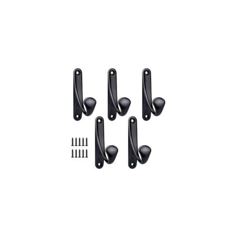 Juego de 5 ganchos de pared atornillables de aleación de zinc – estilo minimalista negro, ideales para recibidores, dormitorios y baños. Tornillos incluidos para una fácil instalación. – Crezuo