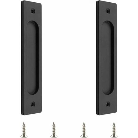 YMYNY Lot de 2 poignées de porte coulissantes rectangulaires encastrées en acier inoxydable noir mat pour porte de grange coulissante