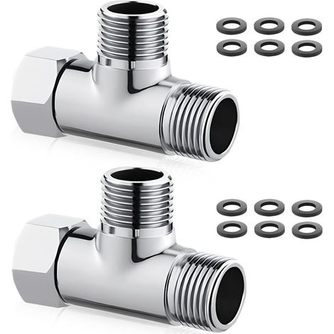 2 Stück T-Stück 1/2" – 3-Wege-Wasserverteiler aus Messing, 12 Ringe, universeller Duschadapter, Badezimmer (1/5)