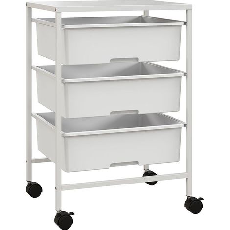 Cart multifunction with 3 baskets removable and casters for the kitchen and the desk, in steel and PP, white (1/5)