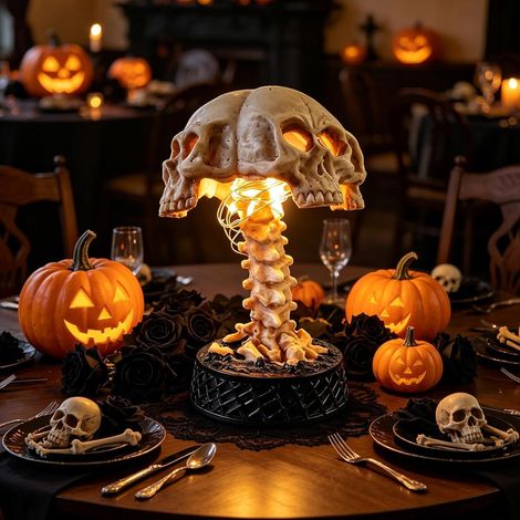 JSSEVN - Estatua de calavera LED para decoración de mesa, accesorio de calavera de terror para casa embrujada, decoración de fiesta con lámpara de escritorio LED (1/5)