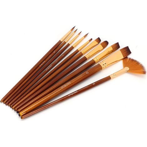 10pcs Pinceau de détail, Pinceau Ensemble Forme différente Cheveux en Nylon Aquarelle Peinture Acrylique Pinceau Stylo (1/5)