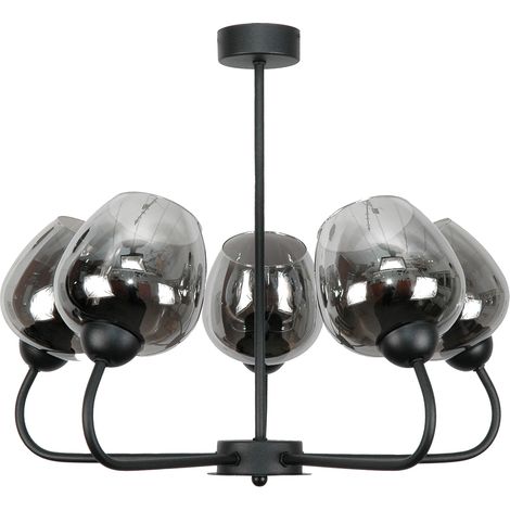 Lampada a sospensione da soffitto, nera, paralume in vetro grafite, 15-160 ore