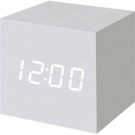 royaluxe -Réveil numérique LED en bois, horloge cube numérique avec affichage de la date et de la température, prise USB/batterie (blanc) (1/5)