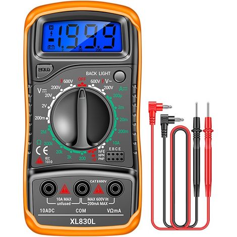 Multimètre - Écran LCD Rétroéclairé - Mesure Tension CA CC Courant CC Résistance Diode - Pour Atelier École Domestique - 1 Pièce (1/3)