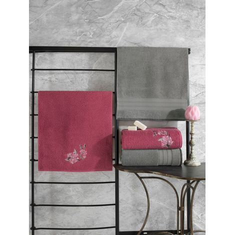 Juego de toallas toallas de baño toallas de ducha Set 100% Algodón Gris Rosa