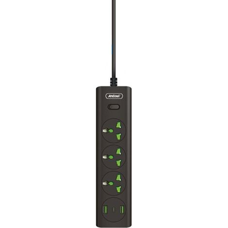 TRADE SHOP - Ciabatta Multipresa Elettrica 3 Prese+2 Porte Usb Ricarica Rapida Con Interruttore Q-px300 -