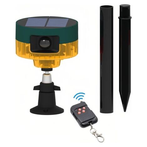 Détecteur de Mouvement Solaire pour l'extérieur Détecteur de Mouvement 360° Lampe Flash stroboscopique avec télécommande - Sirène sonore de sécurité pour poulailler Cour Maison Ferme (1/5)