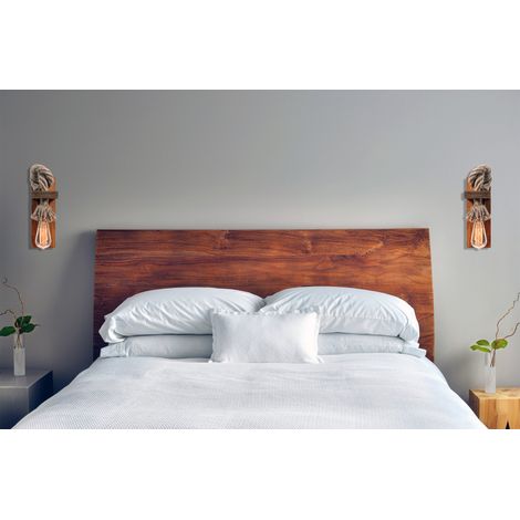 Lot de 2 appliques murales 10x18x30 cm en bois d'épicéa et corde (1/5)