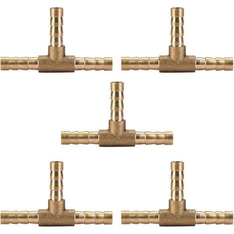 5 pièces 6 mm Raccord en laiton, 3 voies en forme de T, raccord pour tuyau d'air gaz eau carburant, connecteur en T barbelé (1/5)
