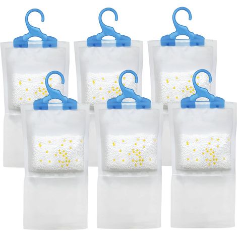 Wardrobe Dehumidifier Bags 6 Pack Hanging Moisture Absorber Lemon Scent Disposable Damp Condensation Absorber 3–6 Weeks (1/5)