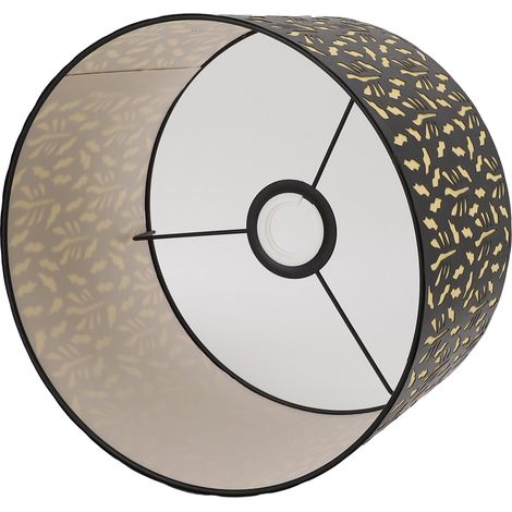 Abat-jour métallique E27 E14, abat-jour cylindrique sculpté avec doublure, 25 cm, motif feuilles d'herbe aquatique, doublure jaune. (1/5)