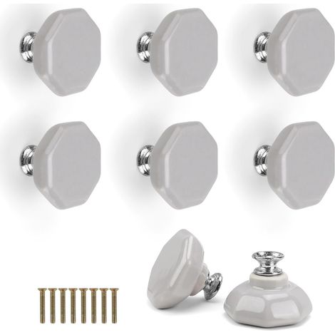 JSSEVN - Cabinet Door Knobs, 8 Pieces Ceramic Door Knob, Grey Zinc Alloy Drawer Knob with Screws, Furniture Knob for Furniture, Drawer (1/5)