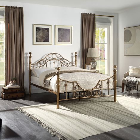 LETCHWORTH VICTORIAN ANTIQUE BRASS METAL BED FRAME - KING SIZE (1/5)