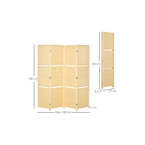 Paravent séparateur de pièce en bambou naturel avec 2 étagères, pliable et doté de patins de protection pour salon (1/5)