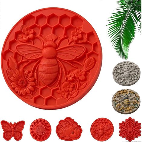 Moule réutilisable rond 40 cm en plastique pour dalles de jardin tournesol et abeille, moule à béton DIY (1/5)