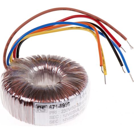 Transformateur torique RS PRO 2 sorties, 115 V ac, 230 V ac 2 x 18V c.a., 80VA