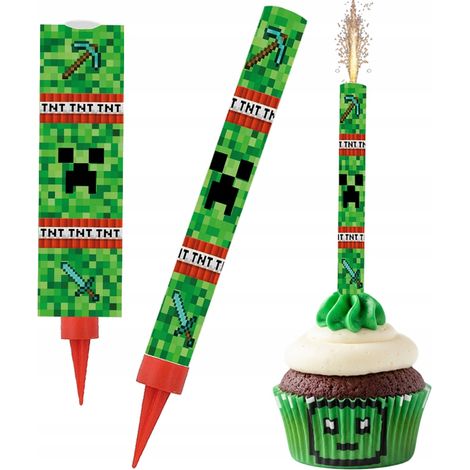 Fontäne, Kuchenflair, Pixel, Computerspiel, Geburtstag, 18 cm (1/2)