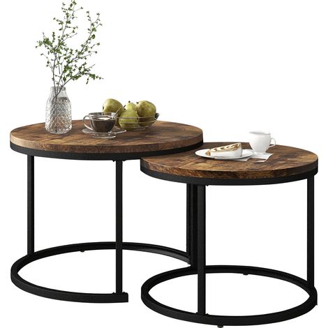 Set de tables basses gigognes Marron, rangement pratique, MDF, moderne, avec rangement, pour salon, montage facile (1/5)