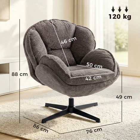 Fauteuil à oreilles moderne, fauteuil en velours avec piètement quatre branches, ressorts en S, pivotant à 360°, gris (1/5)
