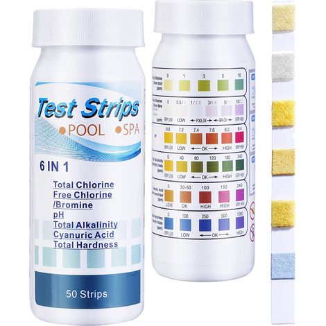 Bandelettes de test pour piscine et spa en tester le chlore brome pH l'alcalinité l'acide cyanurique la dureté 6 1 50 (1/5)