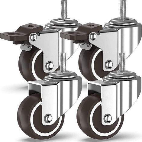 ELLE-4 Lenkrollen mit Gewindestielen, Möbelrollen, gebremste Räder für den industriellen Plattentransport (50 mm mit M10-Stielen, 2 mit Bremsen, 2 ohne Bremsen) (1/5)