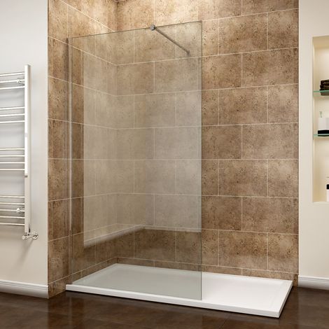 ELEGANT 760mm Walk in Shower Enclosure 8mm Easy Clean Glass Wet Room Shower Screen Panel with 1400x700mm Shower Tray + Waste (1/5)