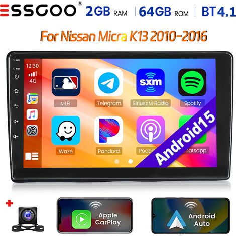 Autoradio Android 15 pour Nissan Micra K13 (2010-2016) avec CarPlay, GPS, Wi-Fi et RDS - 2+64G CAM (1/5)