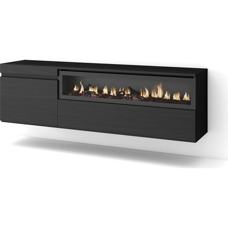 Skraut Home Mobile TV Soggiorno Ampio spazio a disposizione 150x45x35cm Per TV fino a 65" Camino elettrico Sospeso, da appendere Stile moderno Nero (1/5)