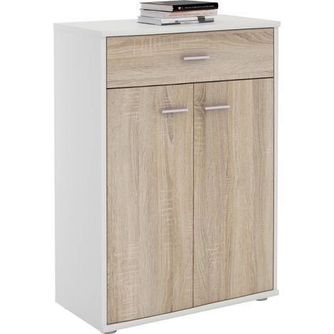 Idimex – Buffet moderne blanc mat/chêne sonoma – 1 tiroir et 2 portes – Dimensions 84x60x30 cm – Surface résistante aux éraflures