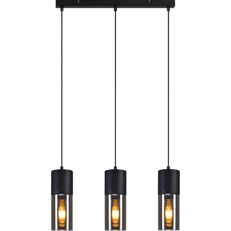 ZMH Suspension Lampe pour table de salle à manger E27–3 ampoules LED réglables abat-jour moderne en verre lustre noir pour cuisine salon chambre à coucher (1/5)