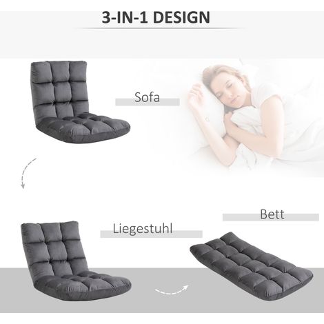 Fauteuil de sol inclinable, matelas d'appoint, chaise basse, dossier ajustable, revêtement velouté, gris, 55 x 71 x 53,5 cm (1/4)