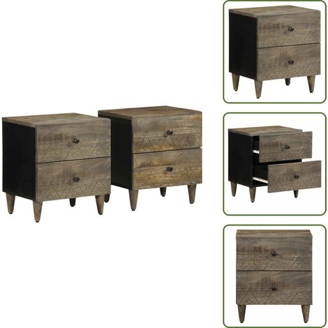 vidaXL Tables chevet 2 pcs gris clair 40x33x46 cm bois manguier solide (1/5)