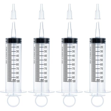 jeringas de plástico estériles de 100 ml sin agujas y con tapones para uso en laboratorio y en la industria alimentaria. (1/5)