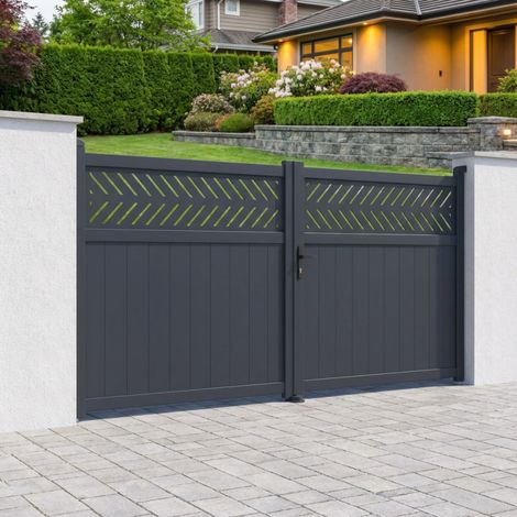 Portail battant aluminium anthracite 340x158 cm motorisable (1/5)