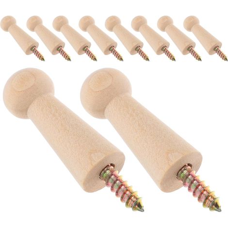 10 crochets muraux bois, M4, 18x50 mm, pour vêtements et clés (1/5)