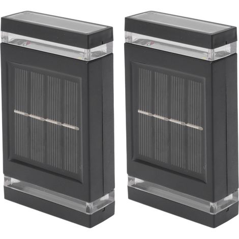 Lot de 2 appliques solaires murales à 6 LED, étanches, avec éclairage vers le haut et vers le bas, pour la décoration extérieure de jardin, allée, cour ou balcon. (1/5)