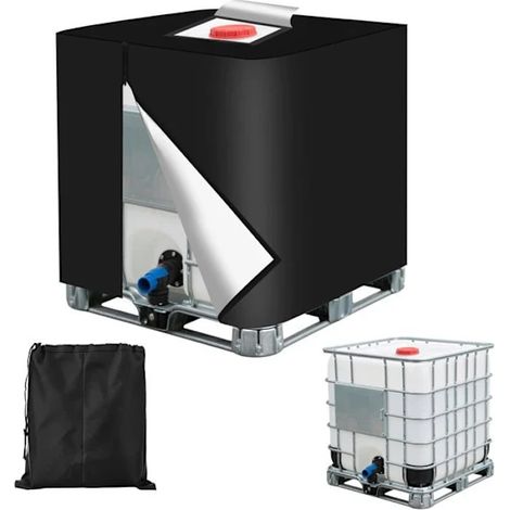 Lot de 2 housses pour cuve IBC 420D imperméables et résistantes aux UV pour cuves d'eau de pluie extérieures de 1000 L – noires – 116 × 100 × 120 cm (1/4)