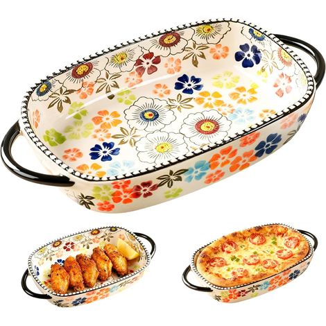 Plat à gratin en céramique 600ML: Plat rectangulaire de 23,8x13,2x5,2cm avec poignées, plat à four pour lasagnes, plats mijotés, tiramisu, résistant au four, micro-ondes et lave-vaissable